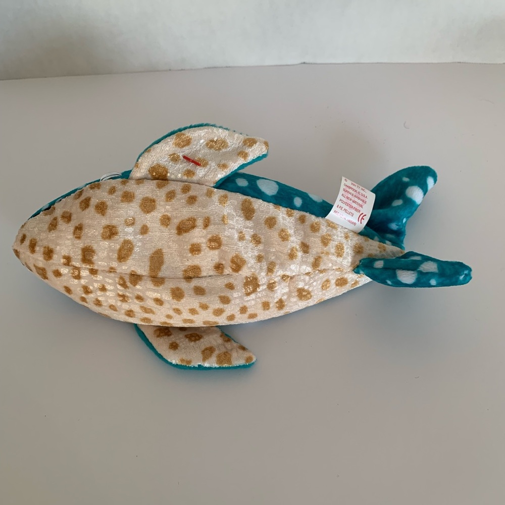 NWT Beanie Baby Ty Poseidon Whale 2000 Retired Vintage Ocean Blue Tan Polka Dots - Picture 7 of 15